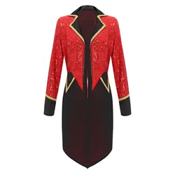 Womens Circus Ringmaster Jacket Open Front Tuxedo Outerwear Long Sleeve Sequin Lion Tamer Tailcoat Magician Halloween Costumes
