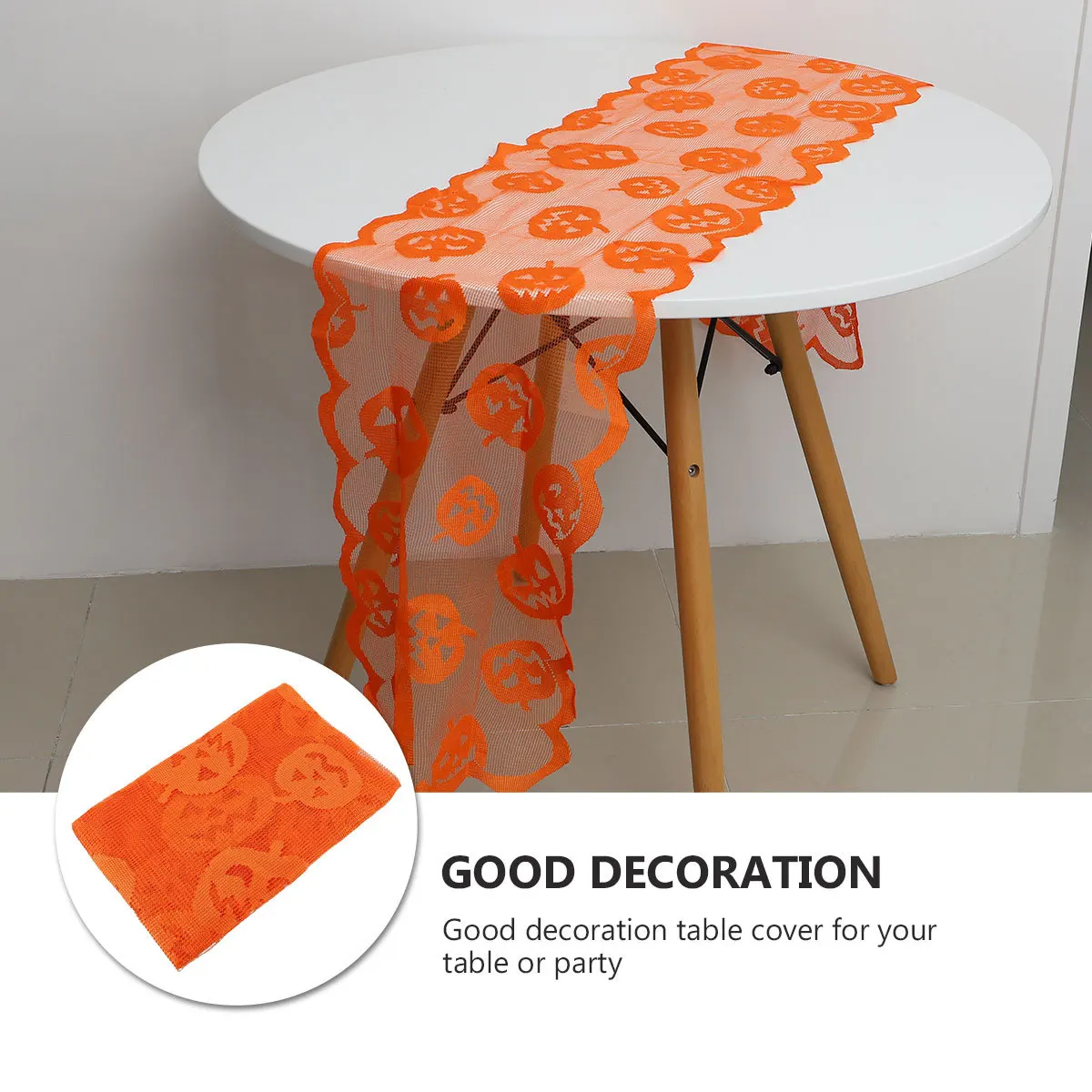 

Polyester Halloween Pumpkin Table Runner Elegant Lace Rectangular Cover for Party and Festival Table Runner
