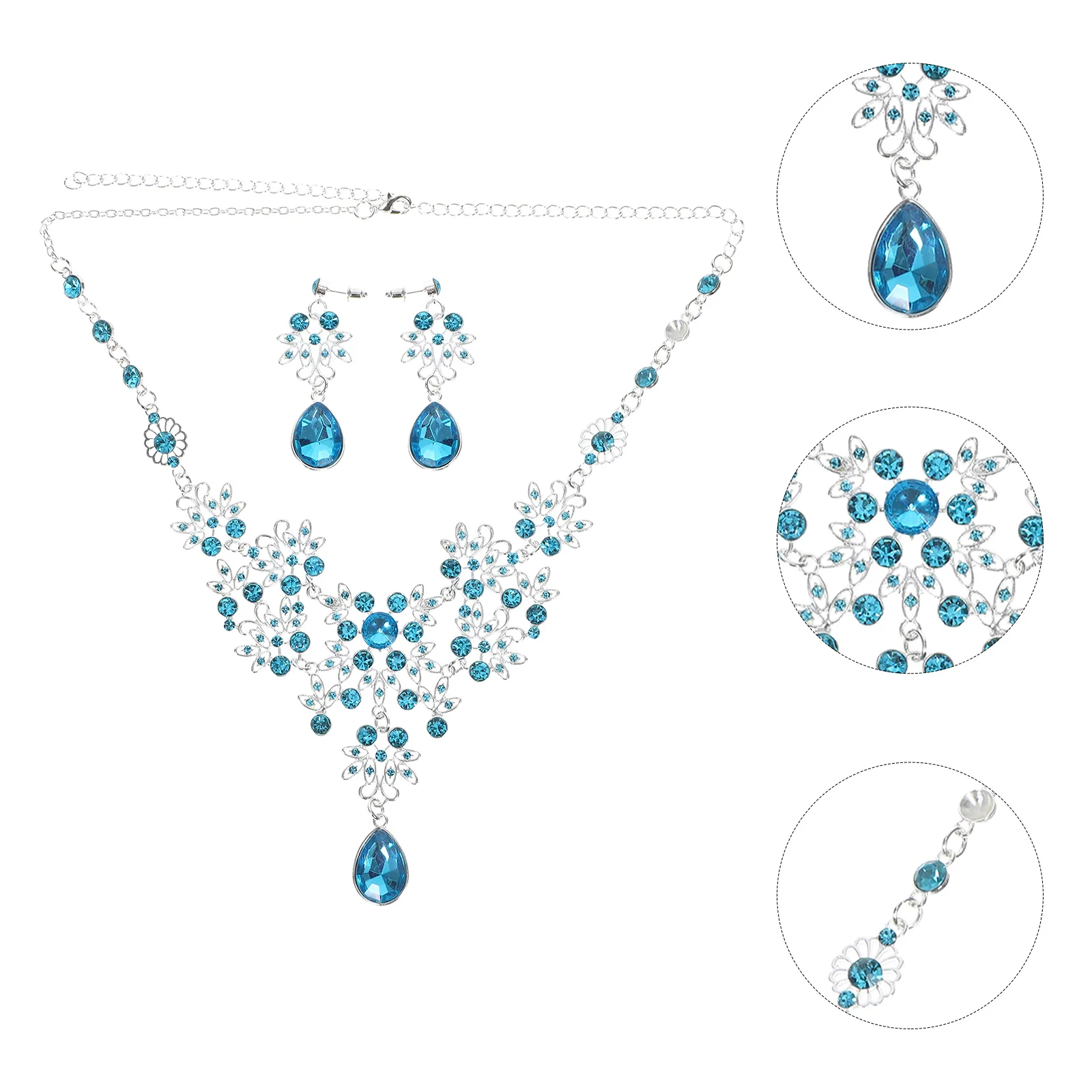 

2Pcs Women Necklace and Earrings Set Blue Elegant Alloy Anti-Rust Lightweight Jewelry Gift for Wedding Party Prom Dancing Summer