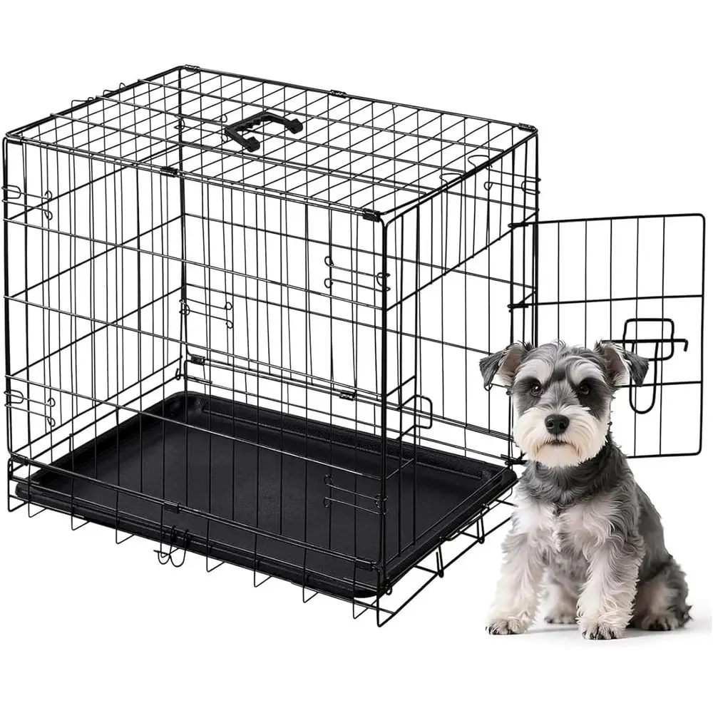 

24 Inch Small Single Door Dog Cage with Plastic Pan, Metal Wire Pet Kennel for Indoor/Outdoor & Travel