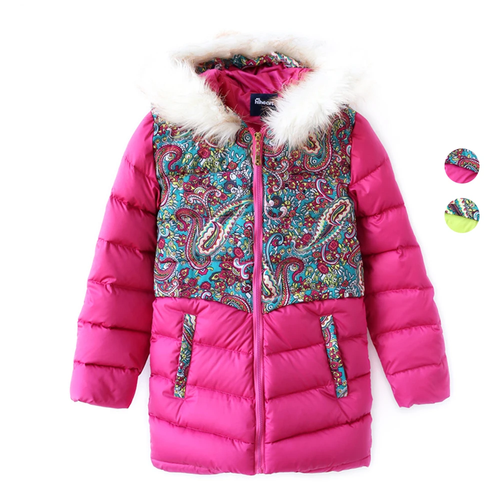 

3-7T Kids Girls Down Coat Winter Warm 80% White Down Jackets For Girls Thicken Padded Coat Fur Collar Outerwear