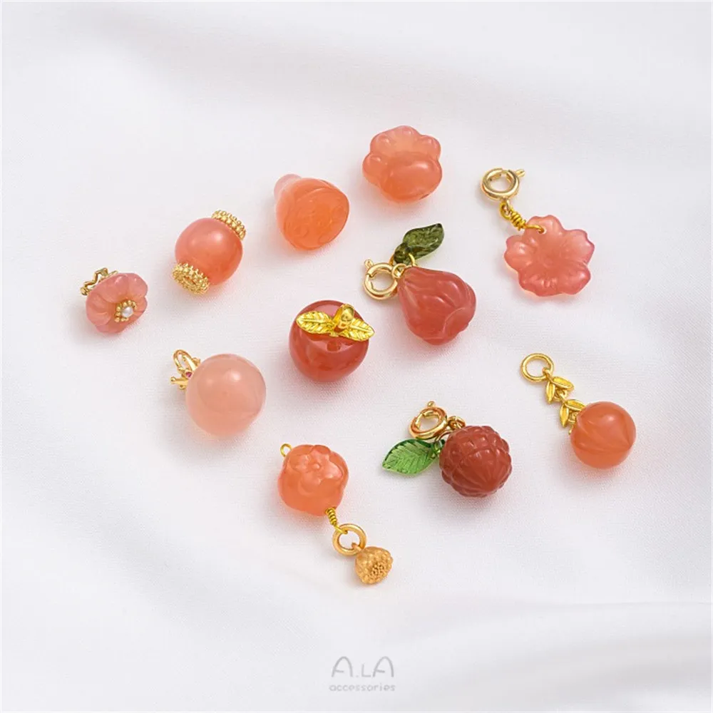 Natural South Red Salt Source Candy Agate Butterfly Lotus Lotus Fortune Cat Peach Raspberry Pendant Jewelry Pendant