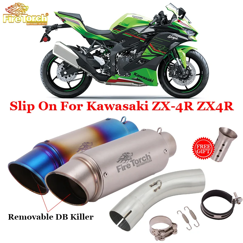 

For Kawasaki Ninja ZX-4R ZX4R SR SE ZX4RR 2023 Year Motorcycle Exhaust System Stainless Middle Link Pipe 51mm GP Muffler Moto