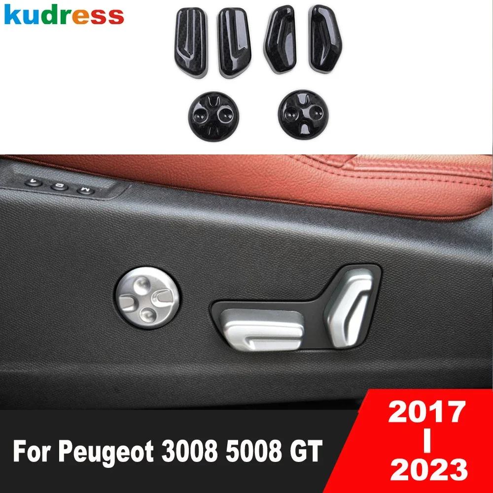 For Peugeot 5008 3008 GT 2017-2020 2021 2022 2023 Carbon Fiber Car Seat Adjustment Switch Button Cover Trim Interior Accessories