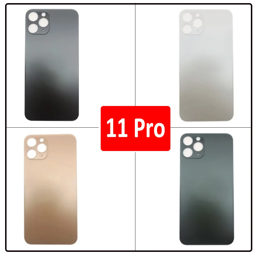 Carcasa de repuesto para puerta trasera de cristal, carcasa con agujero grande para iPhone 11 Pro, cubierta trasera de batería de vidrio con cinta