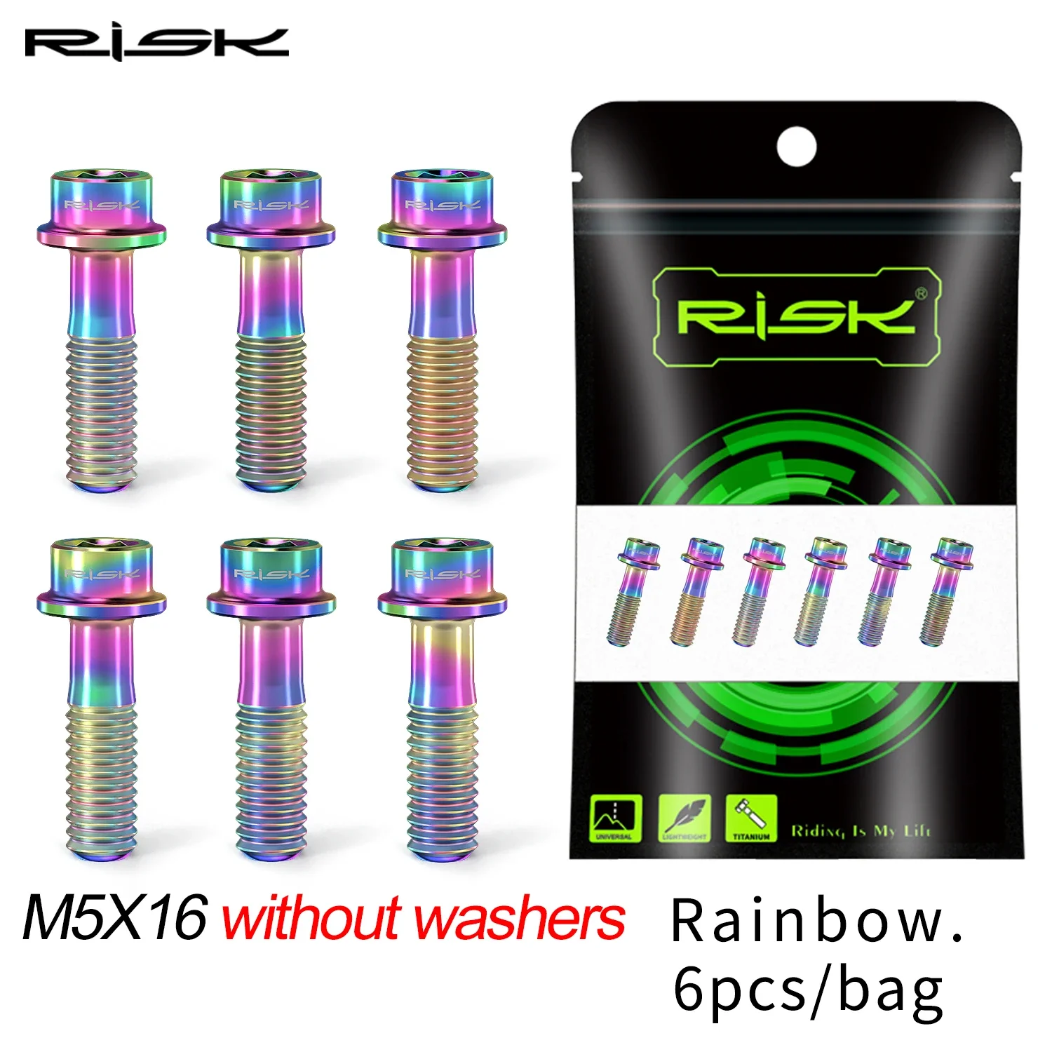 6pcs/bag RISK Bike Stem Bolts Bicycle Handlebar Fixing Screws Titanium Alloy M5x16 Hex Socket Head