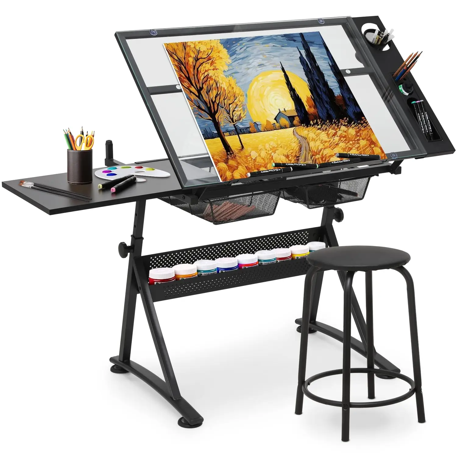 Professhional Drafting Table for Teens w/Stool, Black