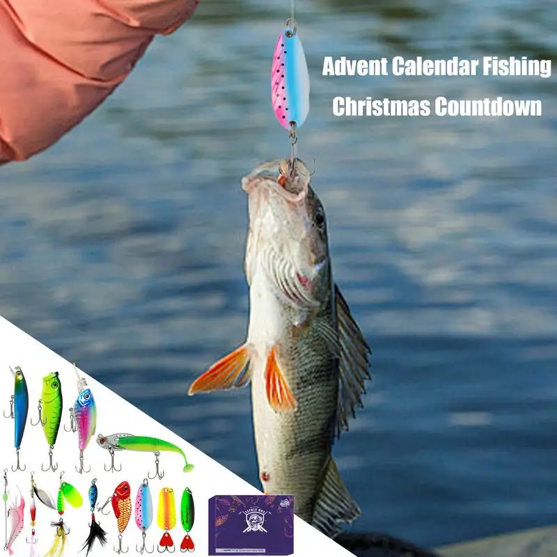 2024 Fishing Advent Calendar 12 Days Christmas Calendar Fishing Tackle Set Holiday Fishing Gear Fishing Accessories For