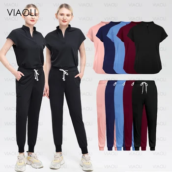 ססגוניות שרוול קצר ניתוח מדים בית מרקחת בגדי עבודה אחות אחידה בית חולים רופא עבודה חולצות מכנסיים מגקים רפואיים סטים סטים חדשים