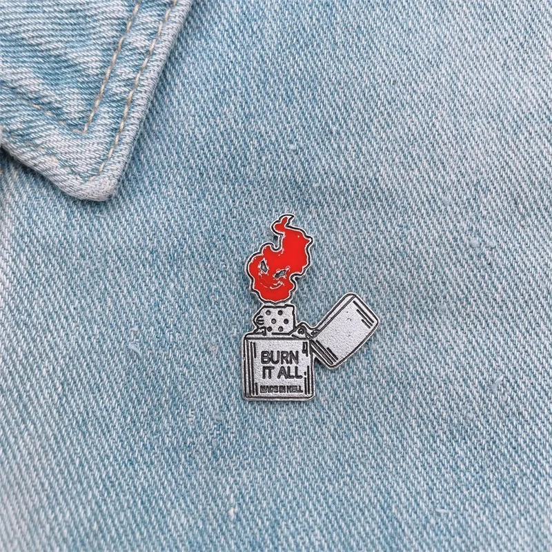 Creative Red Flame Enamel Brooch Ghost Skeleton Lighter Fun Alloy Pins Badge Punk Clothes Accessories Personality Jewelry Gifts