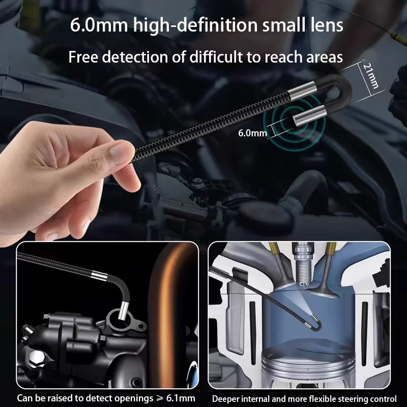 Obiettivo da 6mm 1080P 360 ° sterzo endoscopio telecamera HD manutenzione auto motore rilevamento deposizione di carbonio WiFi collegare al telefono