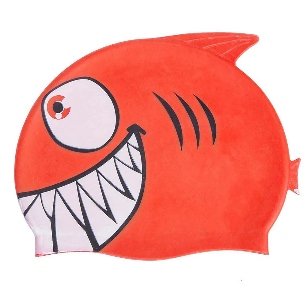 Cartoon Swimming Cap Kids Fish Shape Cute Shaped Silicone Red Waterproof Hat Child