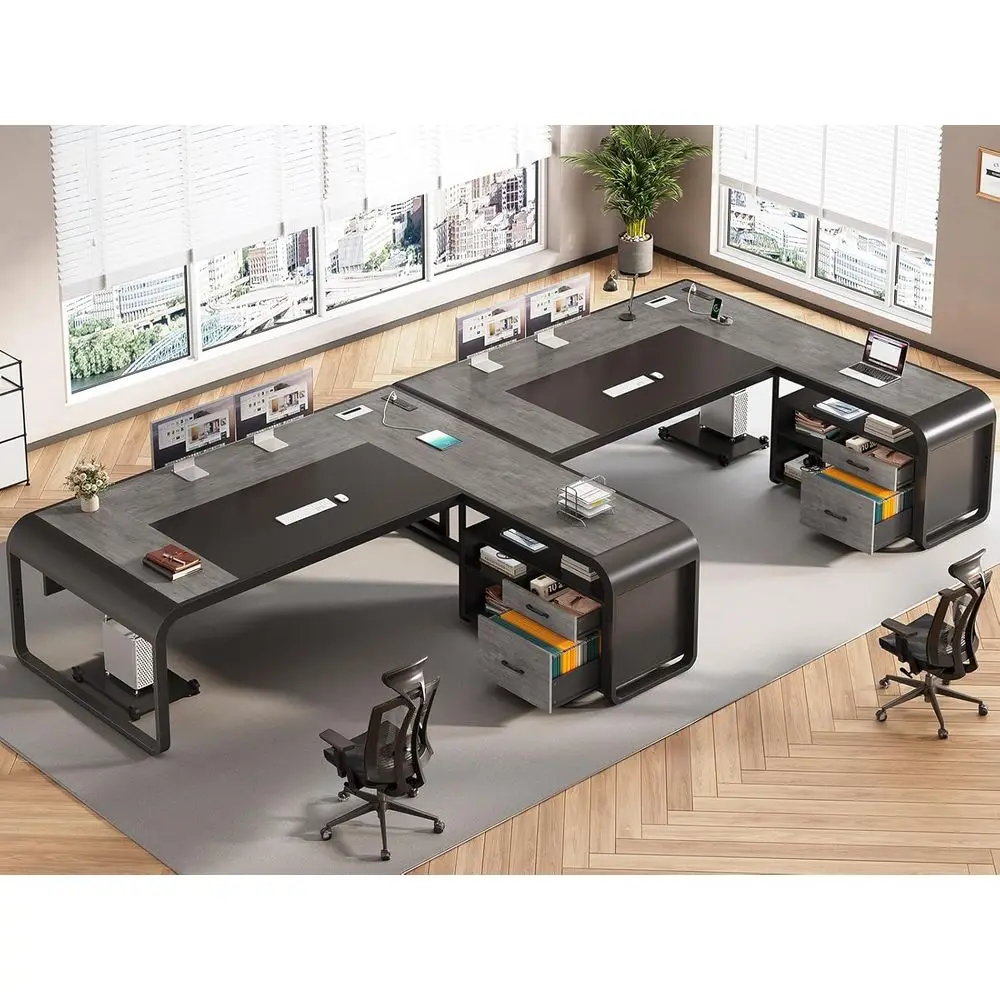 63 Inch Executive Desk, Large Office Desk with File Drawer, L Shaped Desk with Drawers, Computer Desk with Mobile CPU Stand, Sto