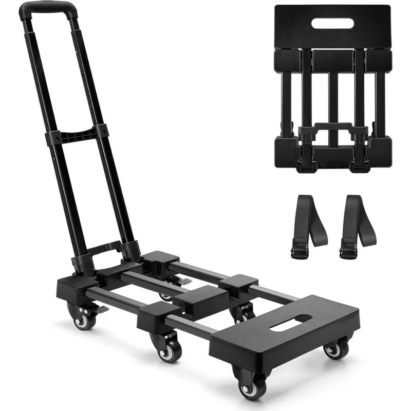 Folding Hand Truck with 6 Wheels, 600 LBS Load-Bearing Luggage Cart, 45° & 135°Adjustable Handle Hand Truck Dolly, Utility Cart