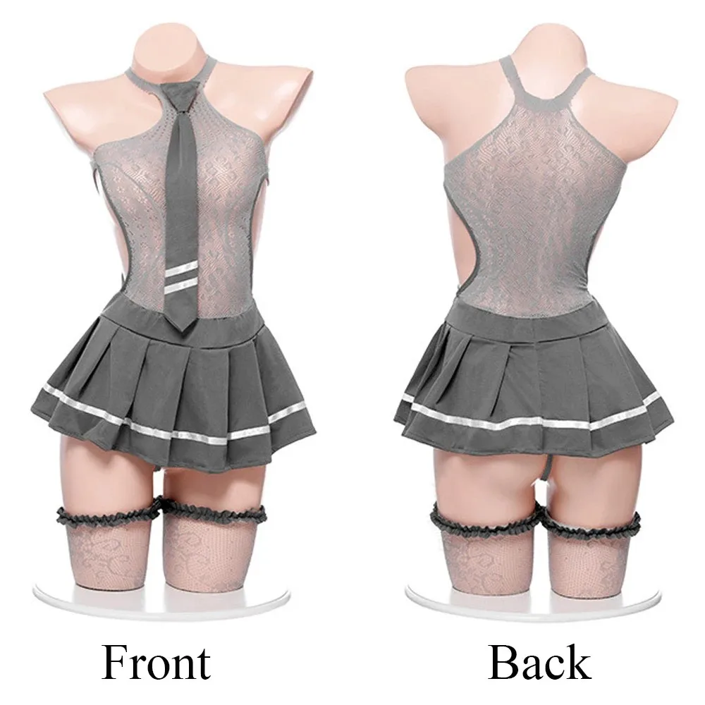 Sexy, tempting, uniform, exotic lady sexy lingerie set; lace-up role-playing JK tie uniform temptation pleated skirt; - view 3