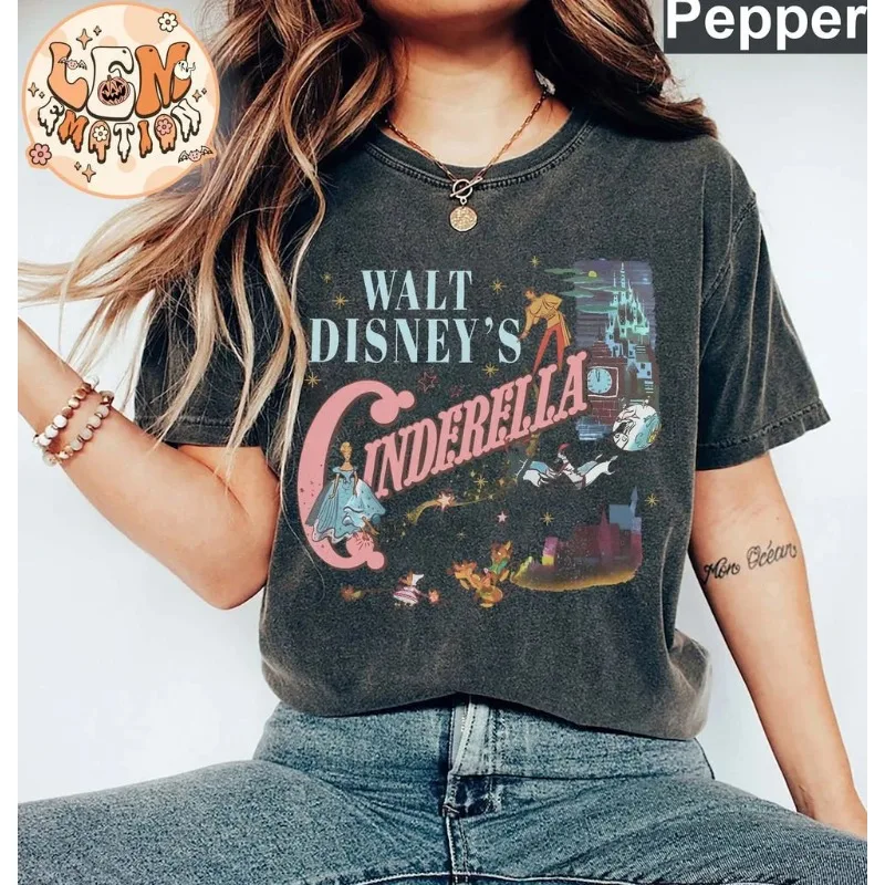 ديزني سندريلا الأميرة قميص المرأة تي شيرت الصيف نمط جديد للرجال والنساء عارضة أزياء الشارع ارتداء