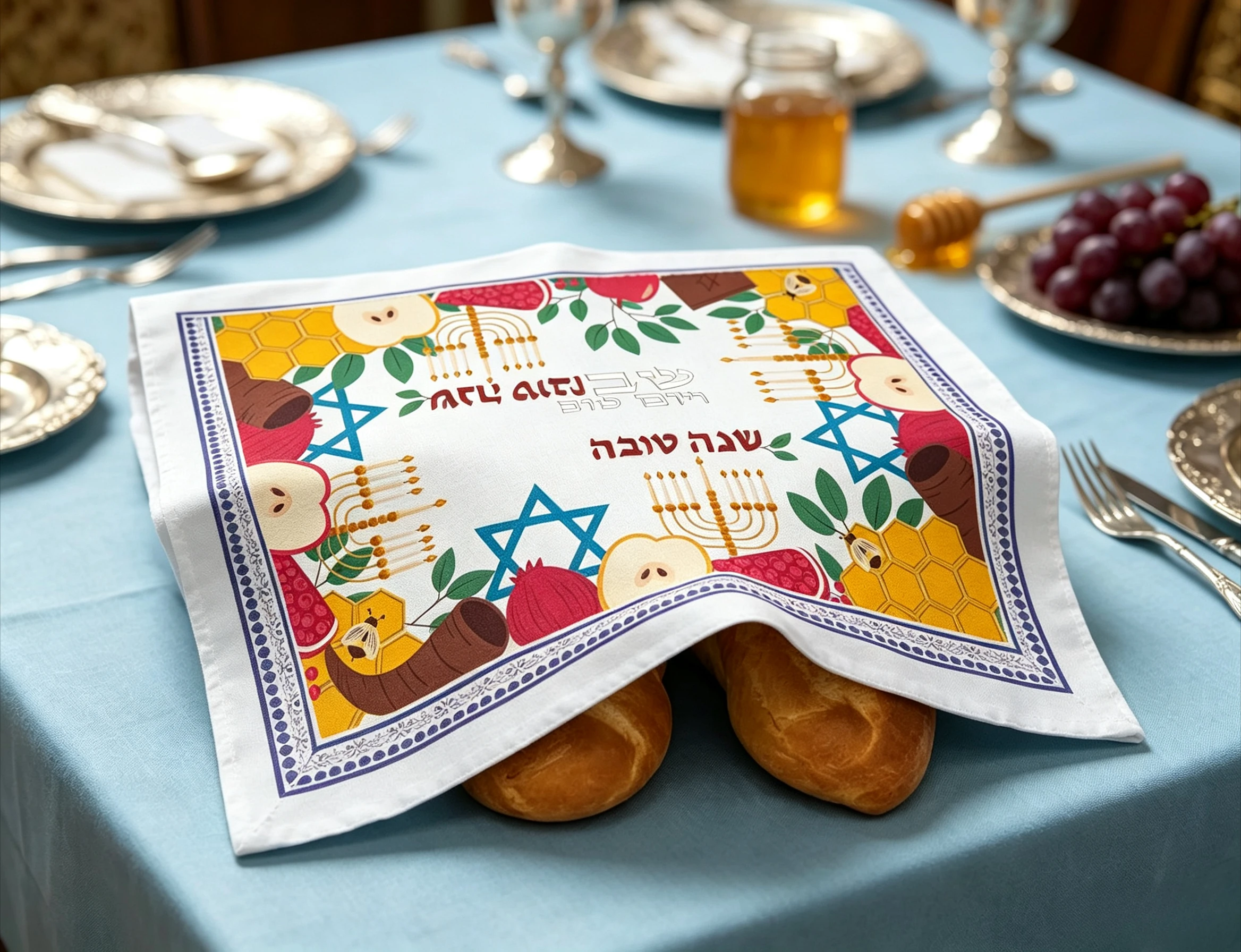 Rosh Hashanah Jewish Shabbat Challah Cover Cloth Polyester Kitchen Dining Matzo Cover Cloth Shabbat Cloth Elegant Judaica Gift