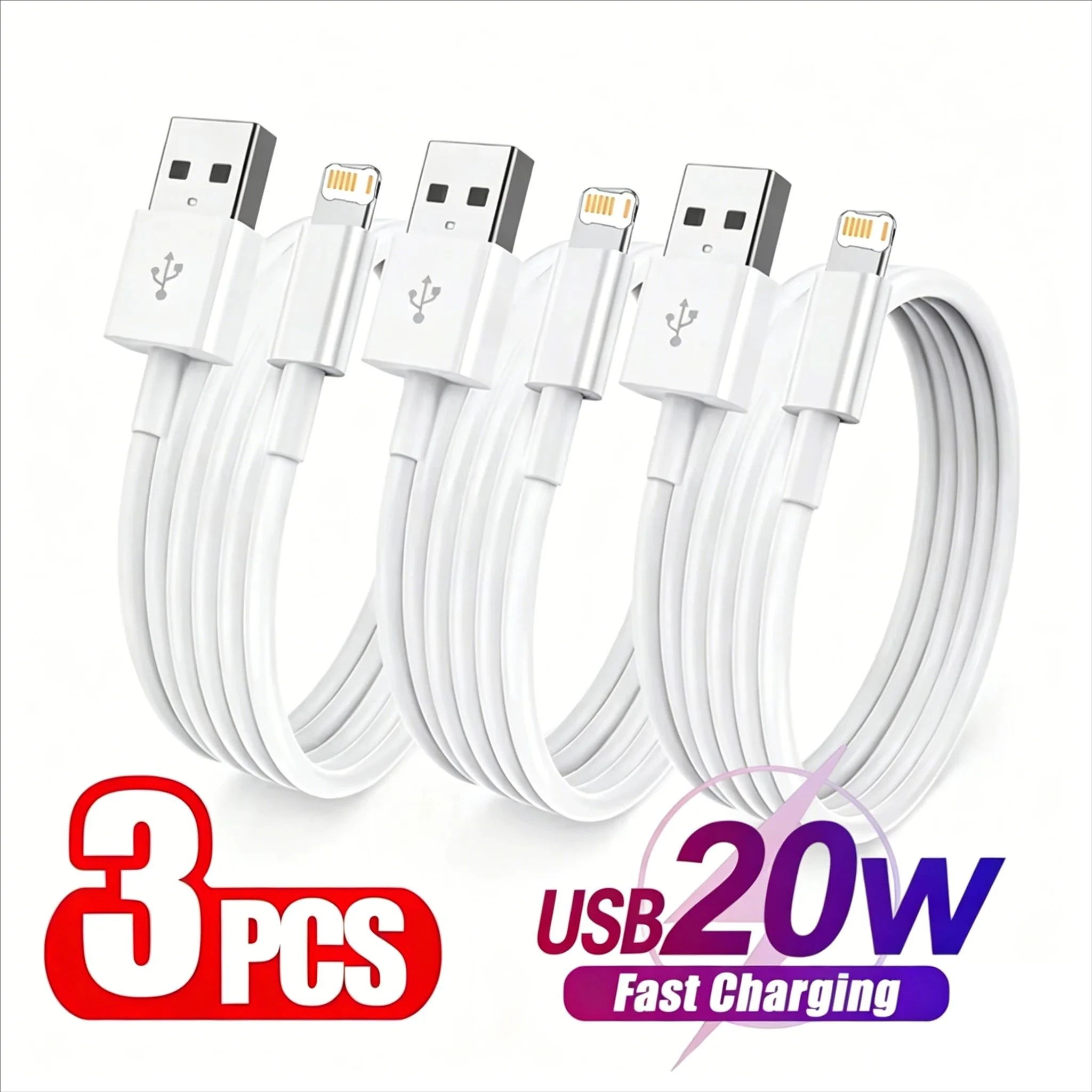 3PCS USB Fast Charging Cable Set for iPhone X-14 pro Max SE Rapid Data Transfer Cables Compatible with Multiple Models