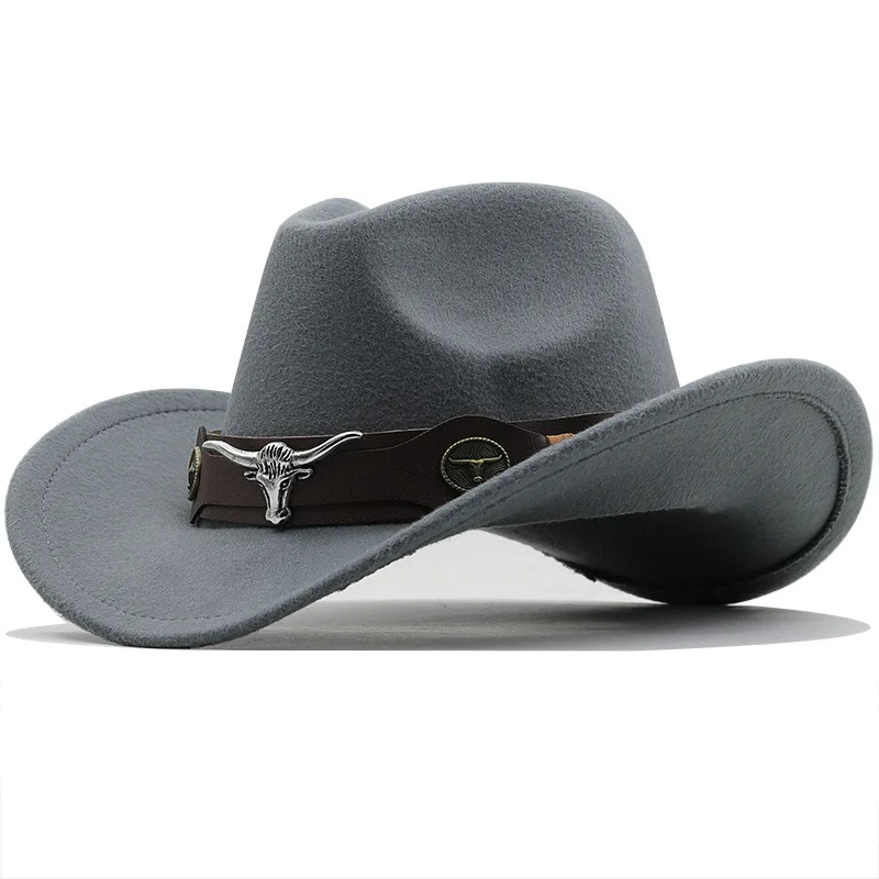 Hot Selling Ethnic Style Cow Logo Western Cowboy Top Hat With Rolled Brim Retro Riding Hat Woolen Felt Hat