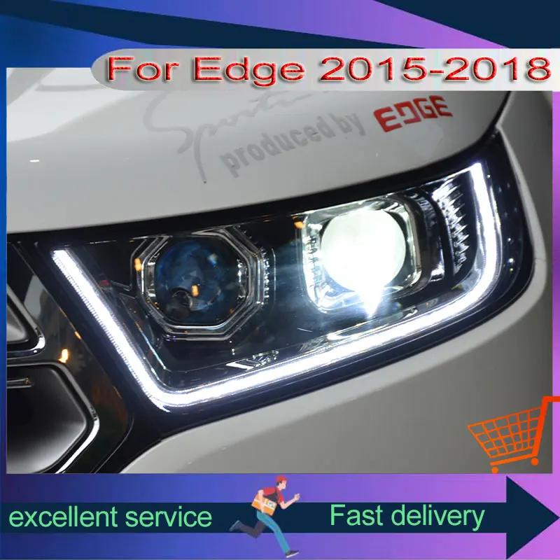 

Новые фары для Ford Edge 2015-2018, обновленная сборка передних фонарей, модифицированная со светодиодными DRL, динамическими линзами указателей поворота