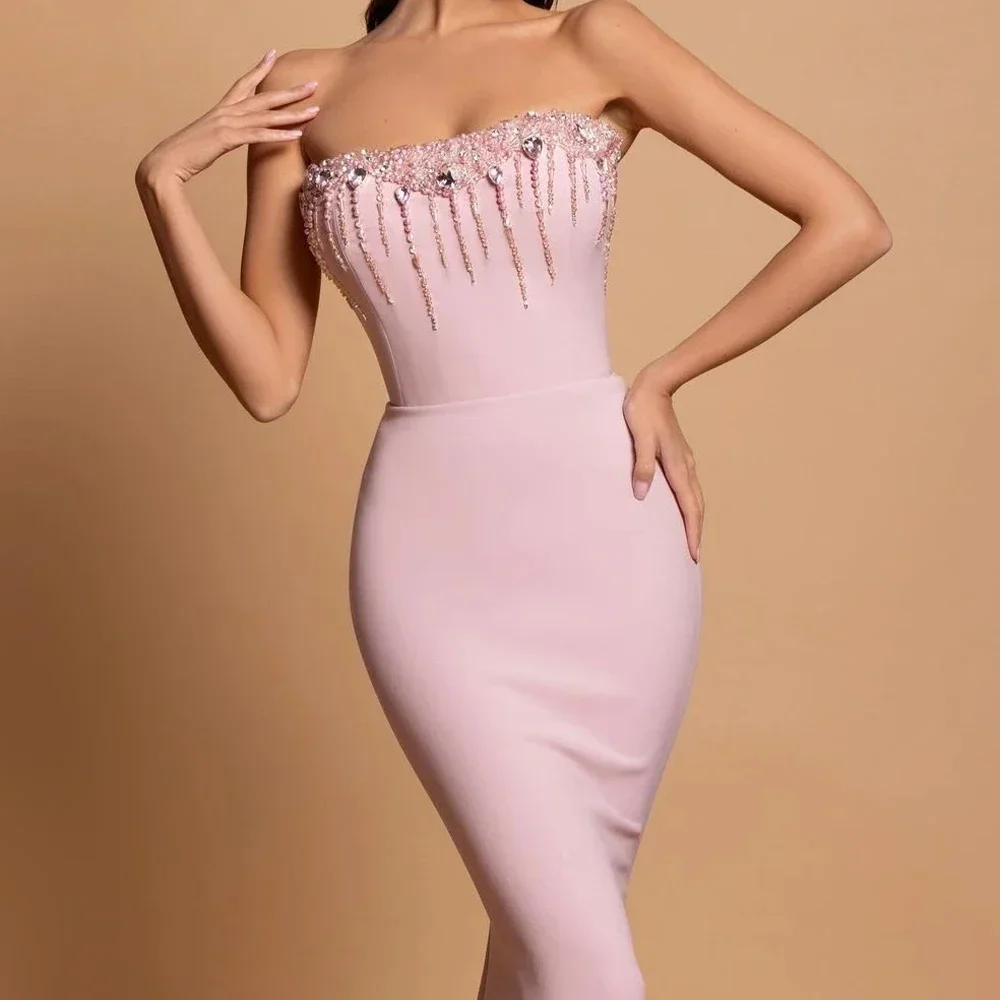 Vestido con espejo personalizado, elegante, Vintage, dulce, rosa, sirena, perlas, cinta, ocasión Formal personalizada, vestido de graduación Ev