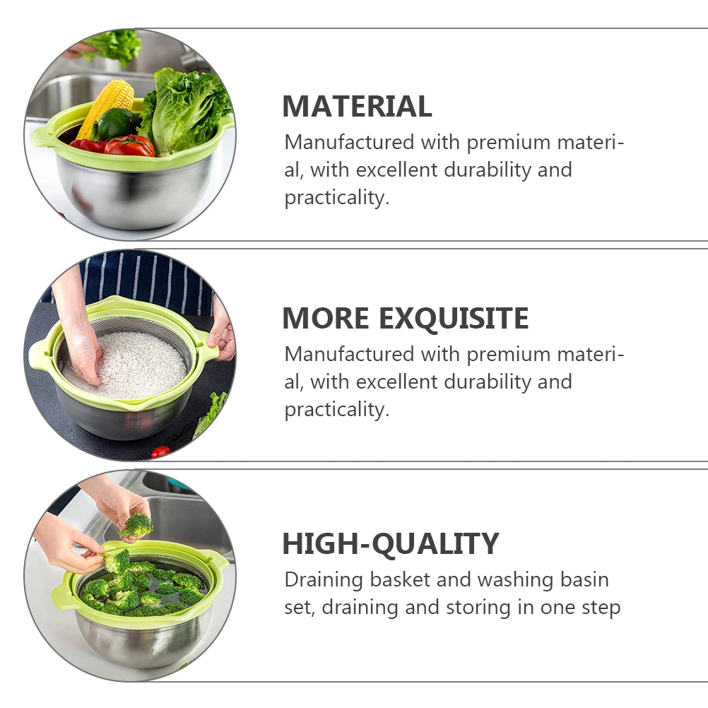

Rice Washing Sieve Strainer Basket Vegetable Water Trough Stainless Steel Drain Fruits Kitchen Draining Filter Basin Set