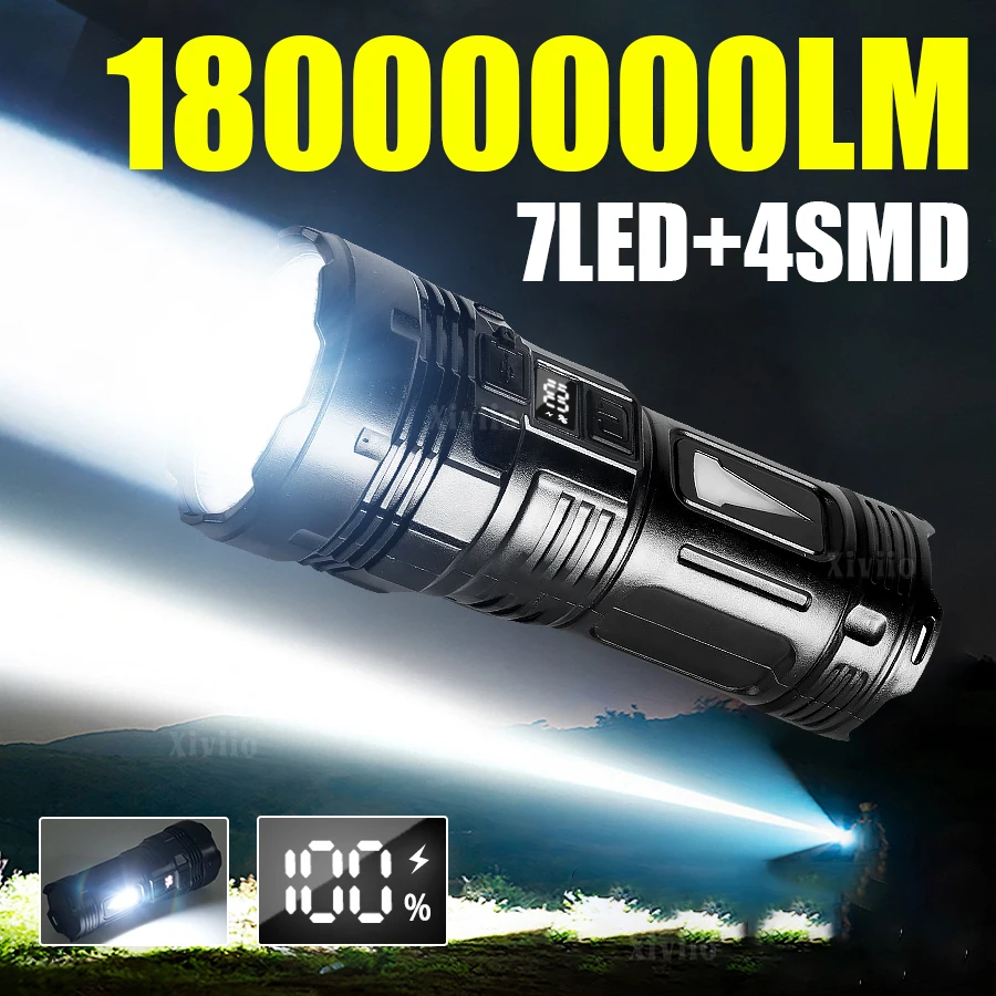 

Новейшее обновление, мощный светодиодный фонарик 18650, мощный перезаряжаемый SMD-фонарик, супер яркий портативный фонарь для кемпинга на открытом воздухе