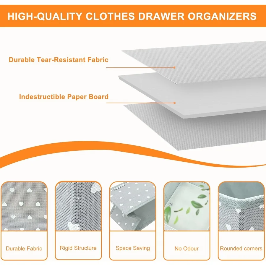 12팩 패브릭 서랍 정리함 유아용품 보관 솔루션 그레이 하트 패턴 천 서랍 칸막이 정리에 이상적