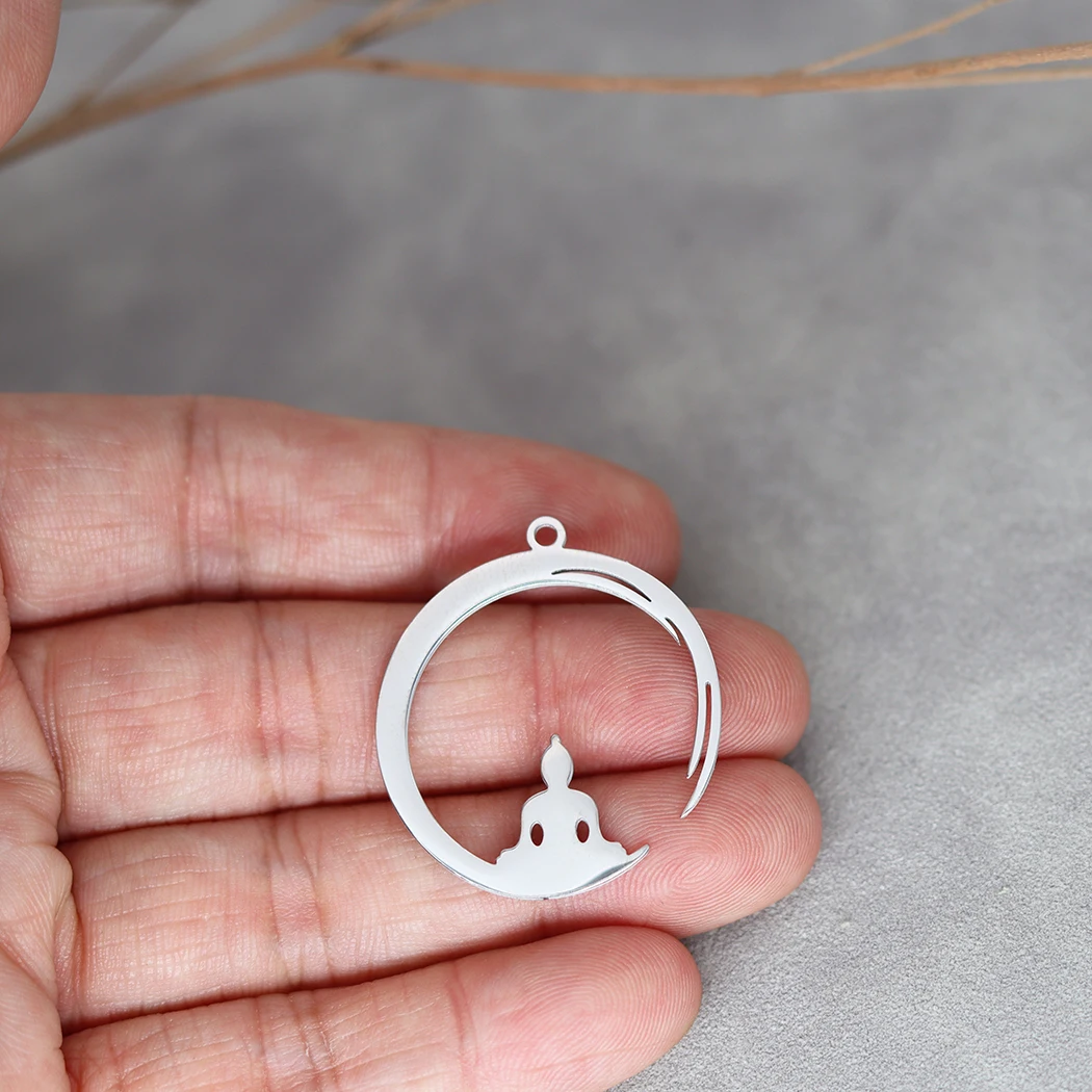 3pcs Stainless Steel Charms Crescent Buddhism Pendant Jewelry Making Necklace Earrings Buddha Yoga Amulet Craft diy Accessories