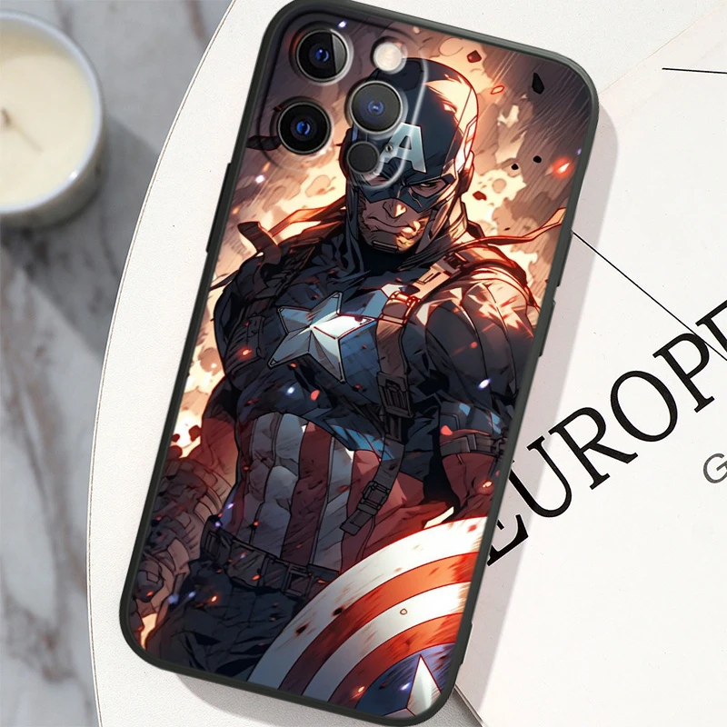 Marvel Captain America Cool For Apple iPhone 14 13 12 11 X XS XR 8 7 6 Pro Plus Max Mini 5 SE Black Phone Case