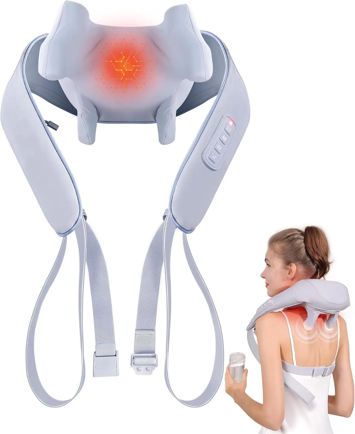 Electric Shiatsu Back and Neck Massager, Cordless Shoulder Massager with Heat, Deep Tissue 3D Kneading Massage Pillow for Should