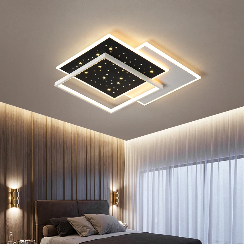 

Modern LED Ceiling Chandelier Bedroom Living Room Indoor Lighting Luster Square Ceiling Lamp Black White decor Fixture