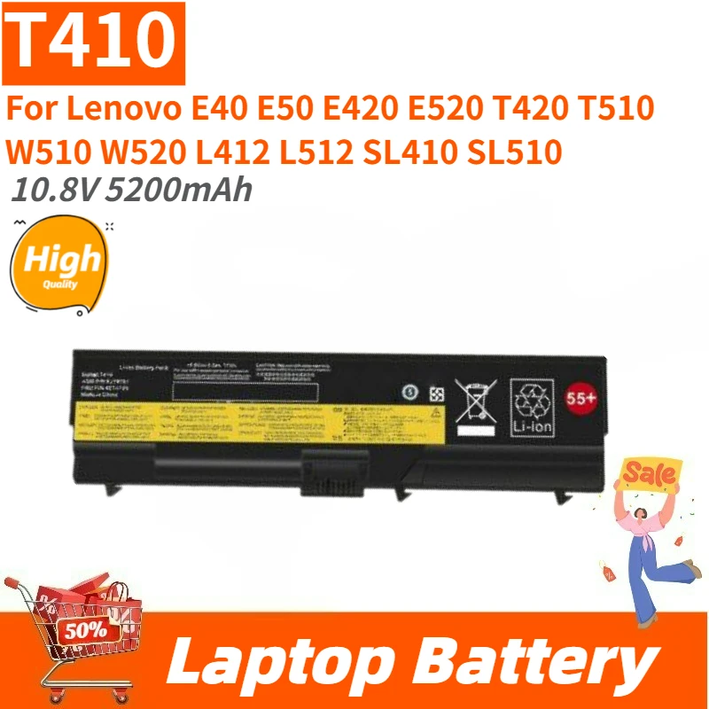 New Replacement Laptop Battery 10.8V 5200mAh T410 for Lenovo E40 E50 E420 E520 T420 T510 W510 W520 L412 L512 SL410 SL510