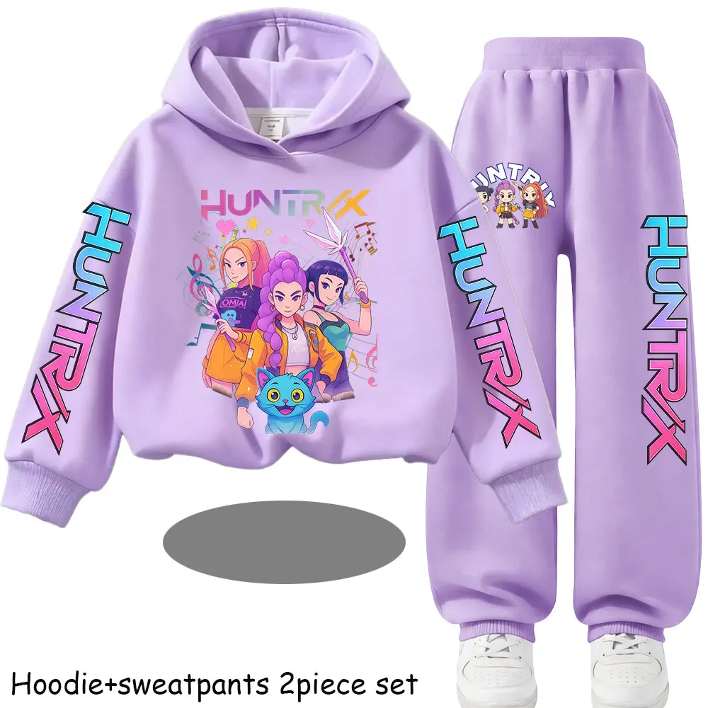 Kp-op Nuova Moda per Bambini, Completo Sportivo 2 Pezzi con Stampa Cartoon, Felpa con Cappuccio + Pantaloni, Abbigliamento Casual per Ragazzi e Ragazz