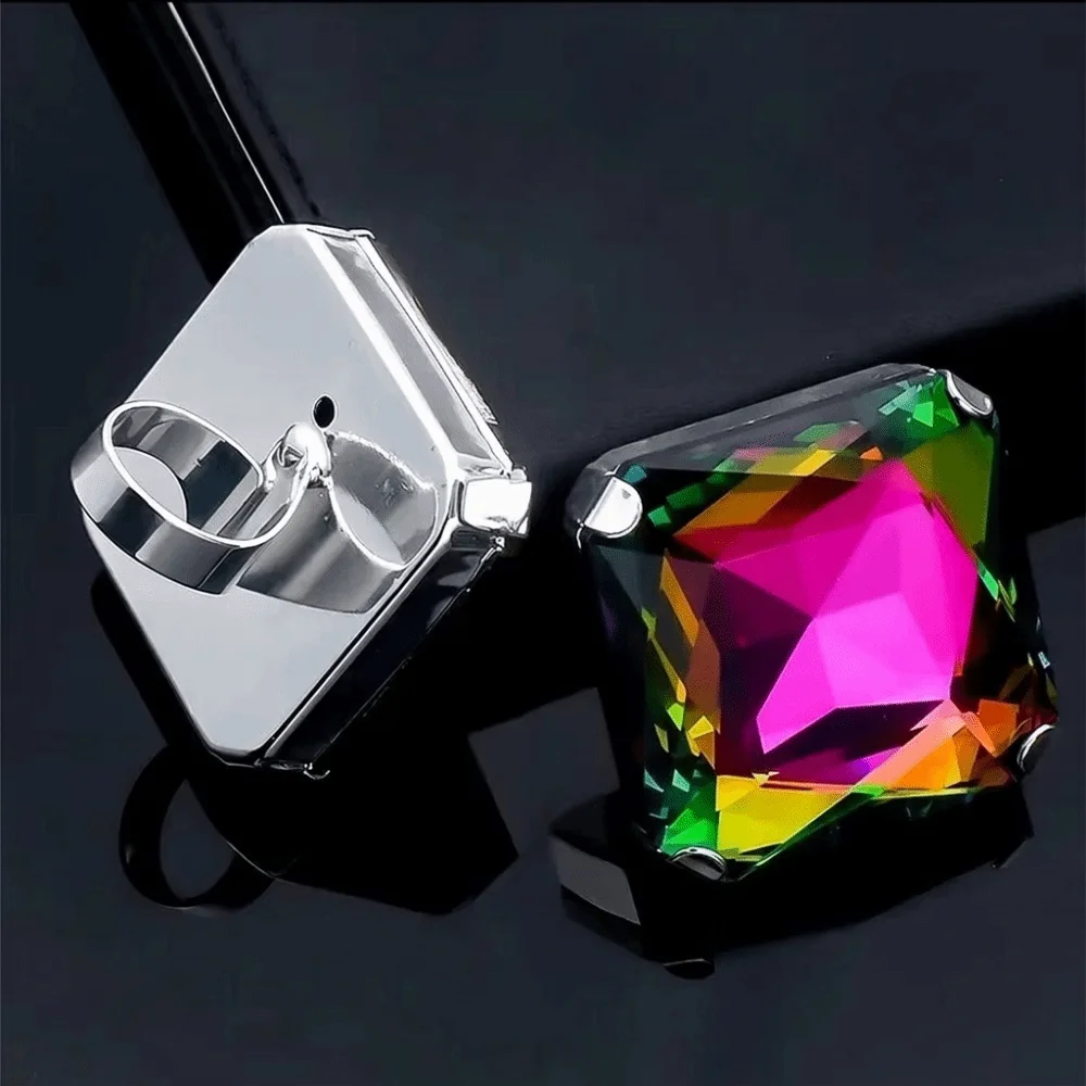Adjustable Size Oversized Square Sugar Ring Exaggerated Chunky Rhinestone Ring Finger Ring Stackable Statement Ring For Women