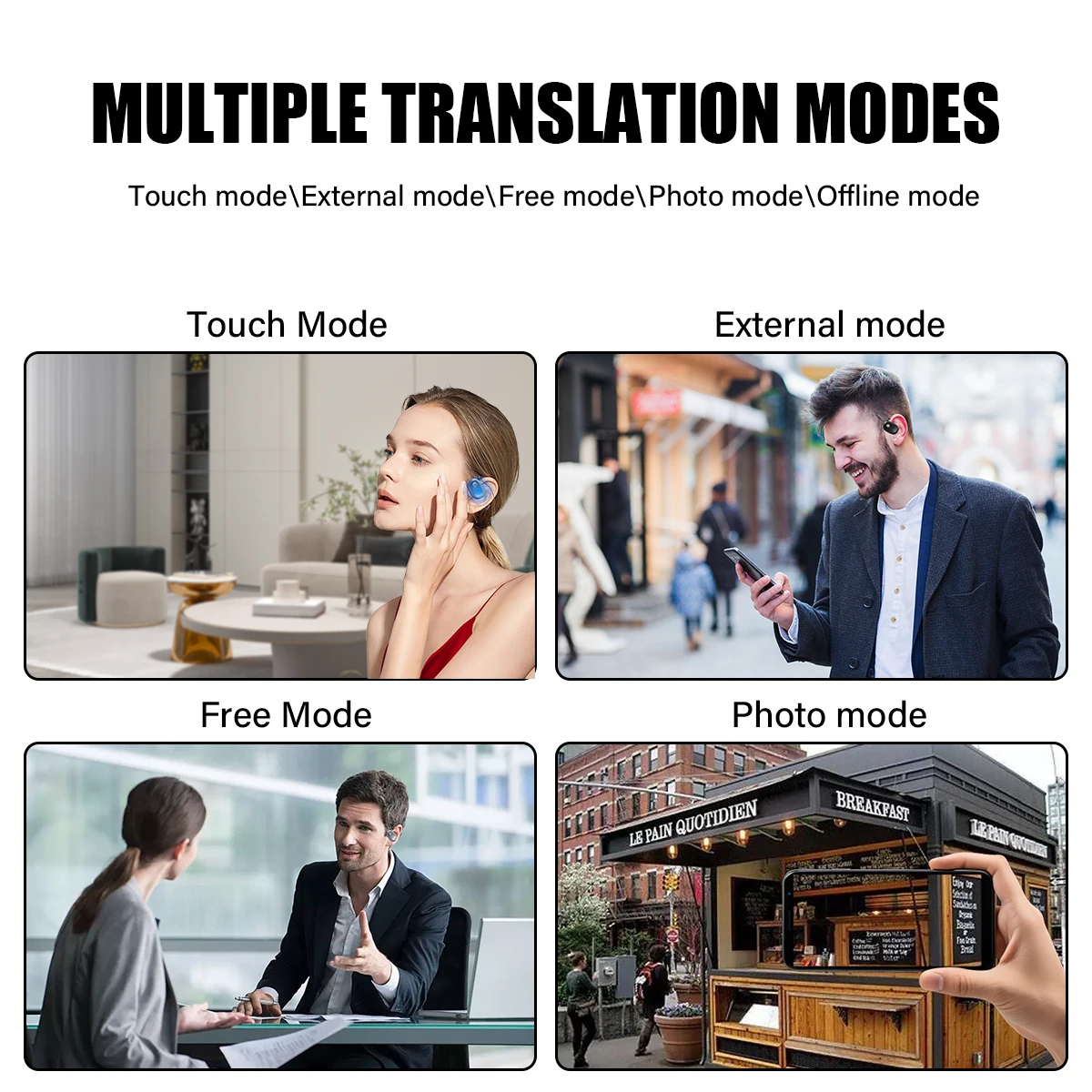 Smart Bluetooth AI Translator Earphone Instant Two-Way Voice 144 Languages Device for Business Travel Online Feature BT Included