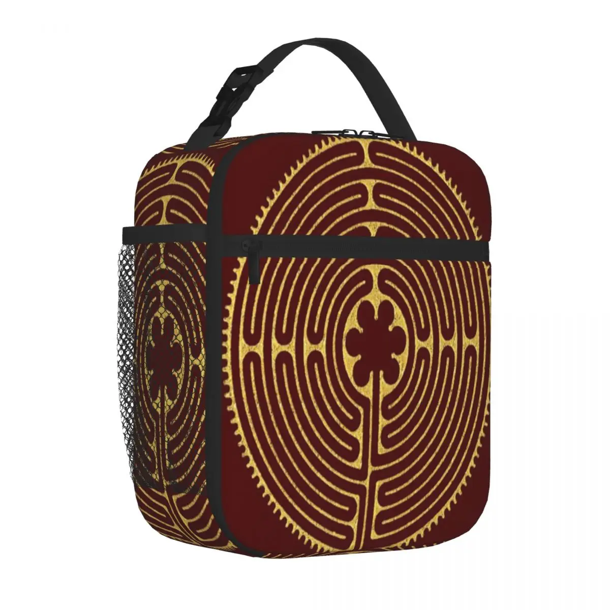 Hot Sale Sacred Geometry Symbol - Chartres Labyrinth 2 Graphic Nylon Lunch Bag Classroom Meal Insulated Food Bag