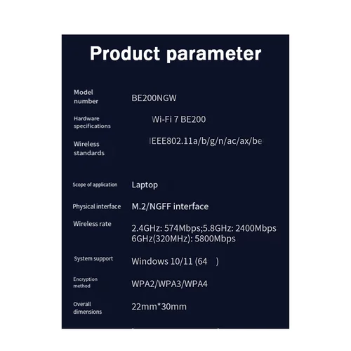 Imagen 2 del producto WiFi 7 para tarjeta de red inalámbrica Intel BE200 BT5.4 tarjeta Wifi BE200NGW 2,4/5/6GHz 5,8 Gbps adaptador M.2 para PC portátil