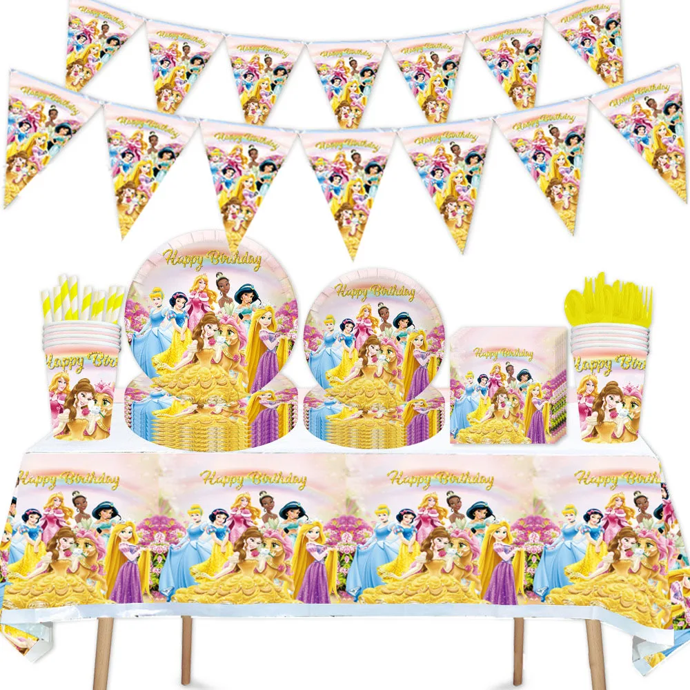 Disney Six Princess Girls Birthday Party Decoration Christmas Family New Years Party Paper Cup Plate Napkin Baby Shower Supplies