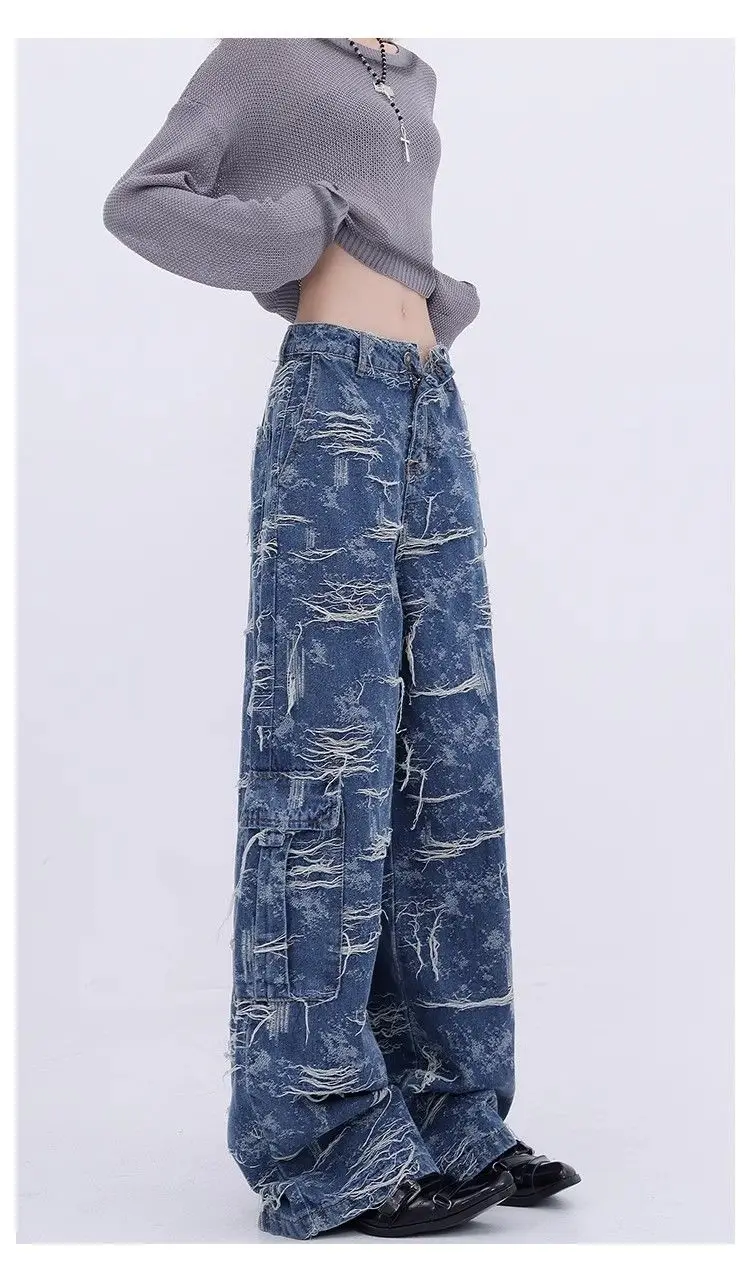 American Retro Y2K Streetwear Baggy Jeans Women Harajuku Wide Leg Cargo Pants Hip Hop Mutil Pockets Casual Trousers Pantalones