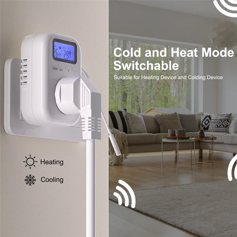 AEF7-220V Temperature Controller Plug With Sensor, Digital Thermostat Plug ,Socket Thermostat Switch For Greenhouses EU Plug