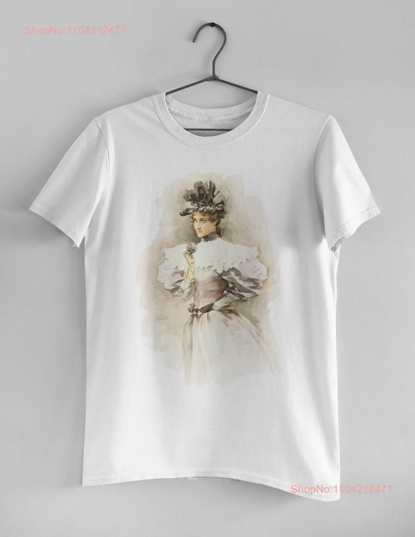 Woman in white dress painting shirt Vintage Old Fashion Victorian tee Retro T for her long or short sleeves