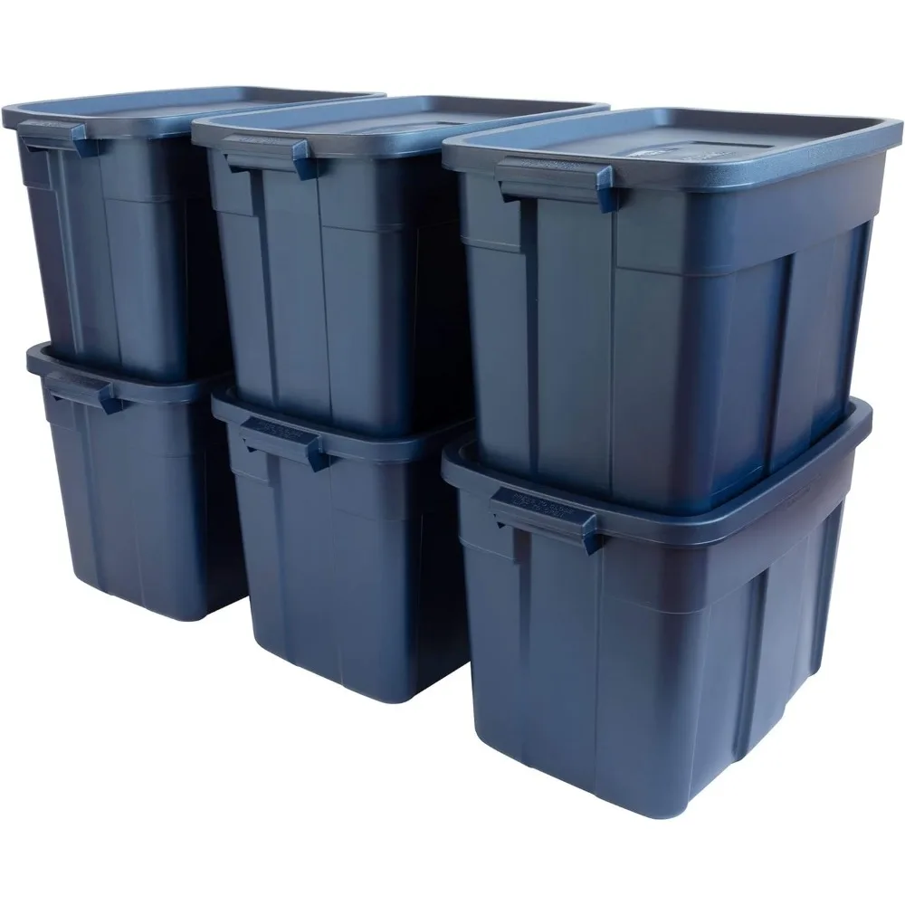 Roughneck️ Storage Totes, Durable Stackable Containers, Great for Garage Storage, Moving Boxes, and More, 18 Gal - 6 Pack