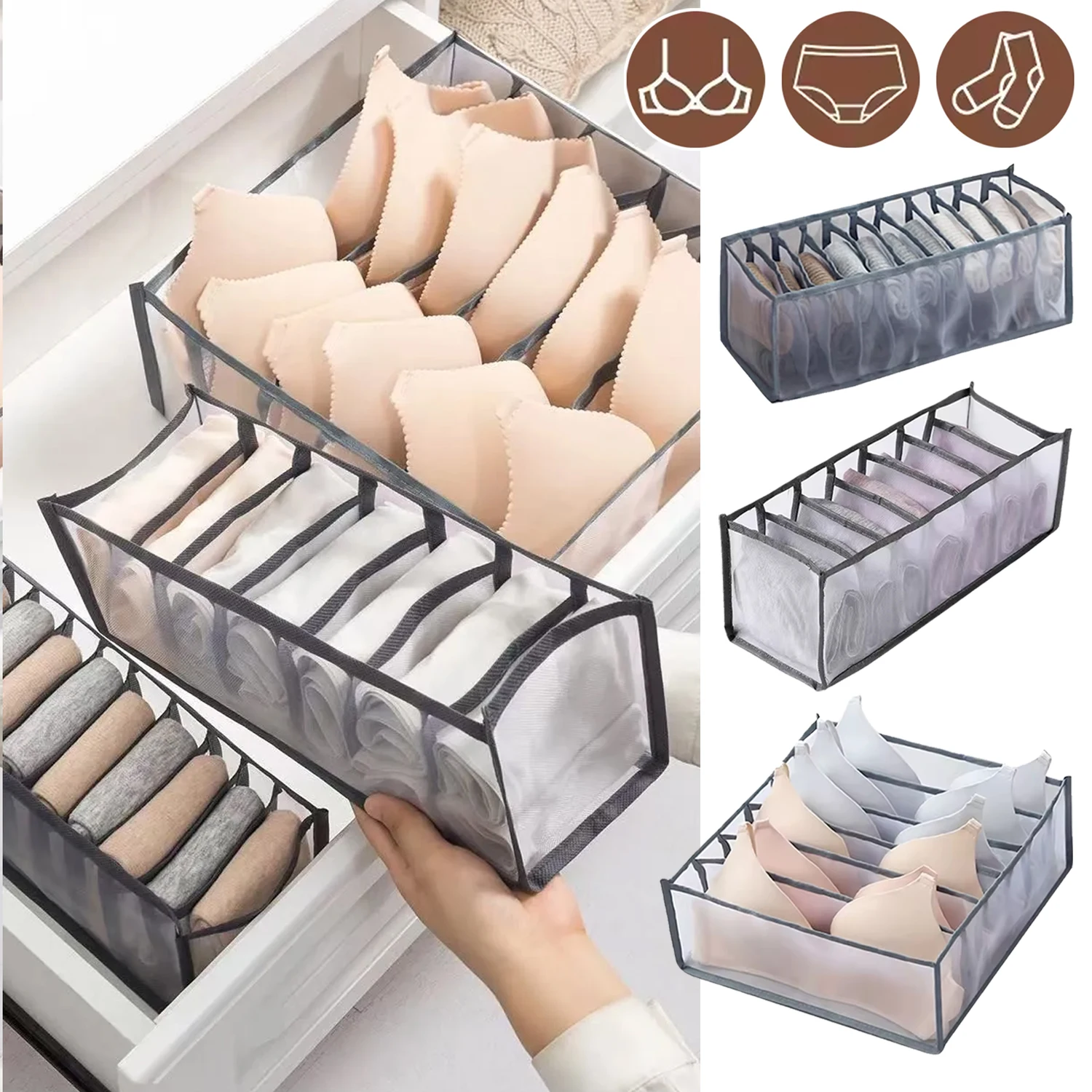 

3PCS/set Closet Organizer Box, 7/9/11 Grids Jeans Bra Organizer Foldable Drawer Home Separated Underwear Storage Box Organizer