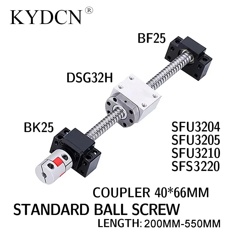 SFU3204 SFU3205 SFU3210  Ball screw length 200-550mm screw, nut holder plus BK25BF25 support seat and coupling ball screw set