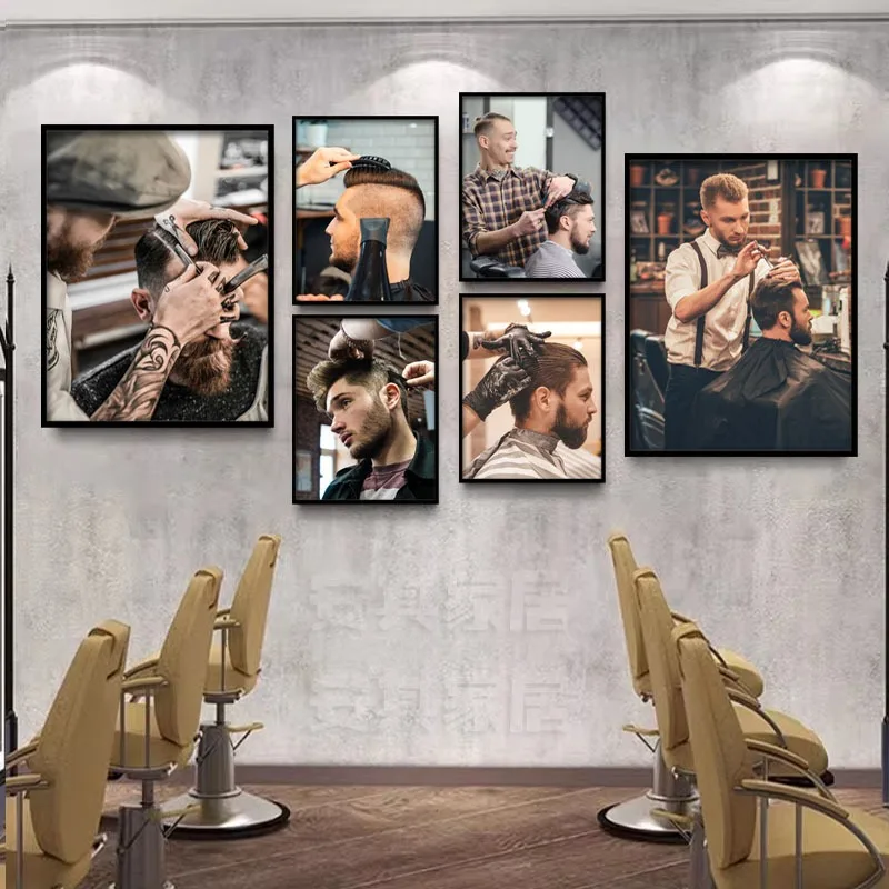 Hairdressing Shop Oil Head Shaver Haircut Barber 36 Posters Wall Pictures Canvas Paintings Decoration for Living Room Home Decor