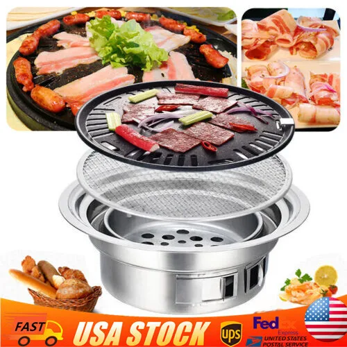 

Японский корейский стол для пикника Hibachi, барбекю из нержавеющей стали, круглый гриль, уличная и внутренняя плита для барбекю, портативная плита