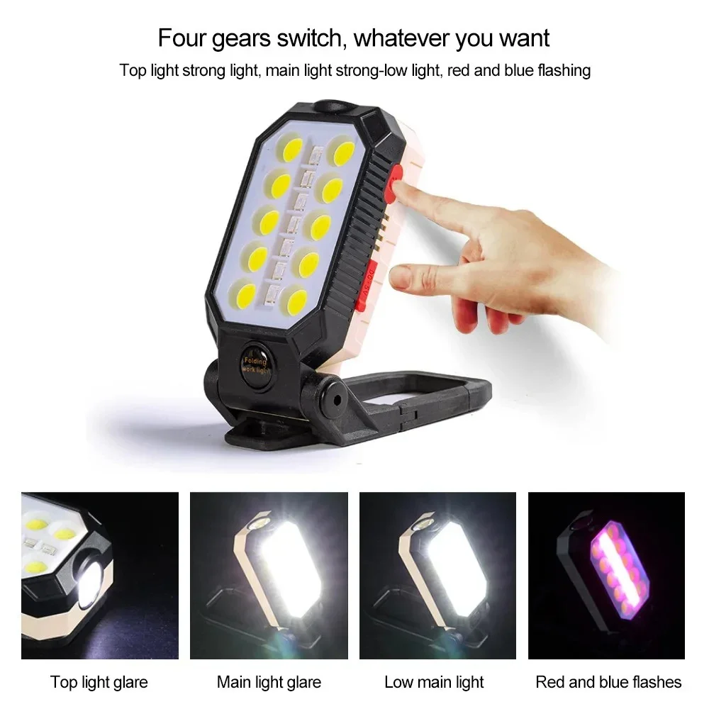 LED Flashlight Rechargeable 360° Folding Portable COB Work Light Highpower Camping Lantern with Magnetic USB Charging Adjustable