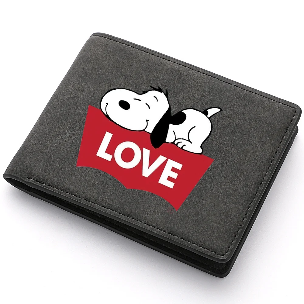 Snoopies Cartoon Men\'s Leather Wallet New ID Card Holder Zipper Wallet Foldable and Convenient Storage Credit Card Coin Purse