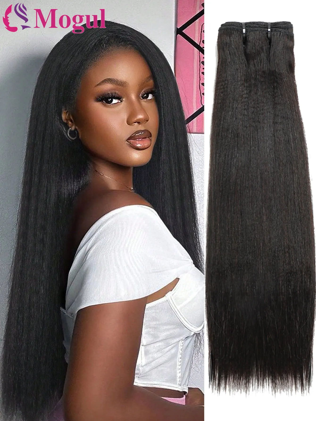 Mogul Hair Yaki Straight Human Hair Bundles 100g Per Bundle 100% Human Hair Sew In Weaves 10-30 Inch Natutral Color 1/2/3 Bundle